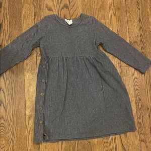 Vignette Striped Long Sleeve Kids Dress with Button Accents